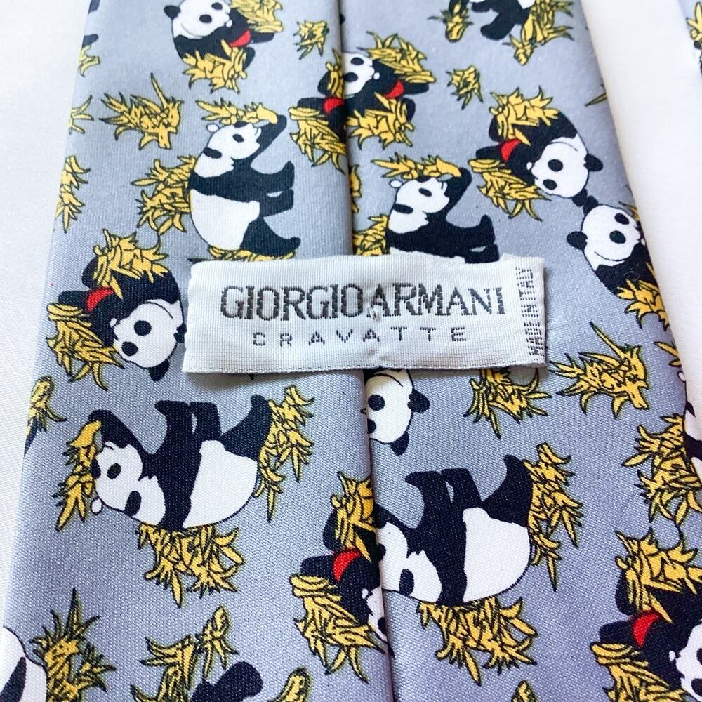 Giorgio Armani Cravatte Men's Tie, Italy Silk Grey Panda Bamboo Asian Wedding